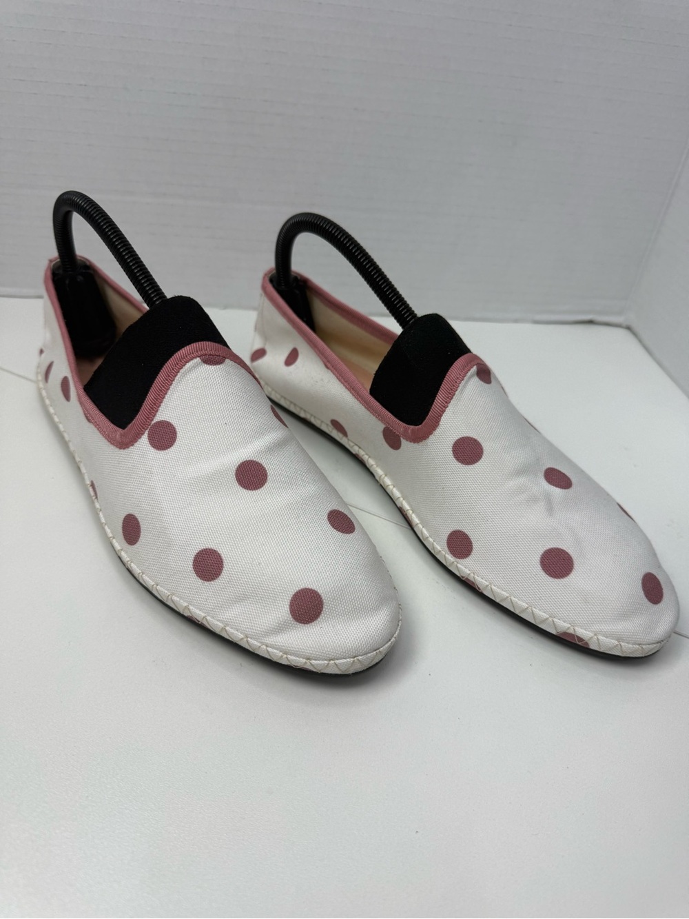 J. Crew Cream Canvas Flats with Rose Polka Dots size 8.5 - Picture 3 of 11